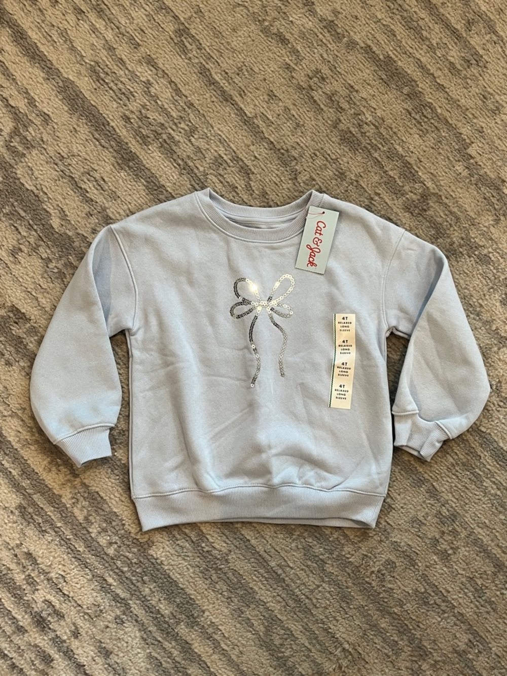 Cat & Jack Pale Blue Girls' Sequin Bow Pullover Sweatshirt